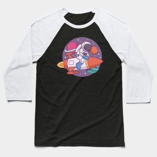 Funny Astronaut Space rocket in Aktion Baseball T-Shirt